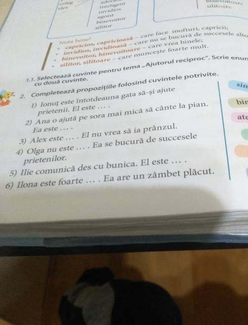 Cuvinte: simpatică,binevoitor,atent,capricios,grijulie,invidioasă