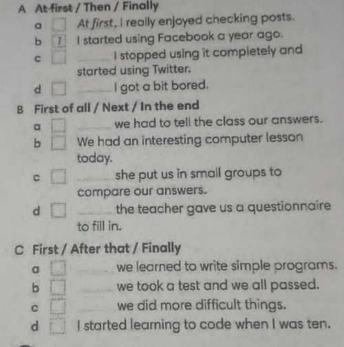 3 Put the events in the correct order. Then add the time words to the beginning of the sentences.