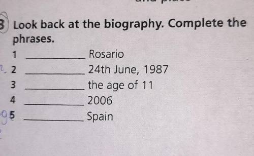 Look back at the biography. Complete thephrases.1Rosario