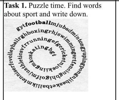 Puzzle time. Find words adout sport and wirite down. 