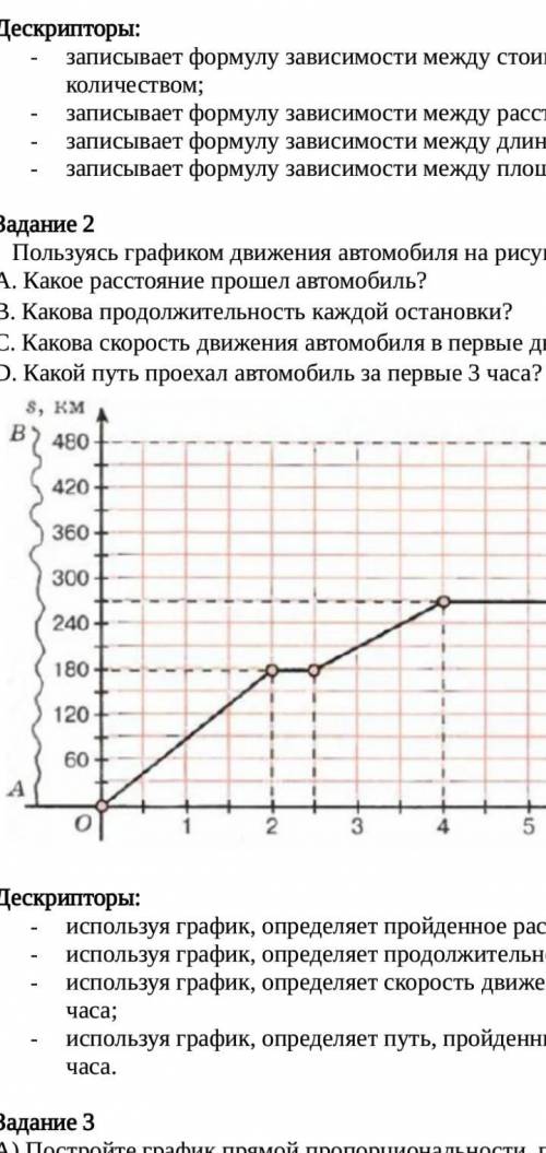 Пользуясь графиком движения автомобиля на рисунке, определите: A. Какое расстояние автомобиль? B. К