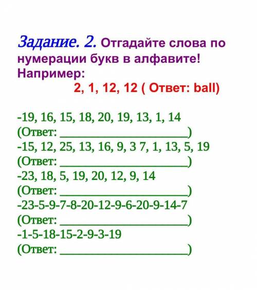 Отгадай слова по нумерации букв в алфавите