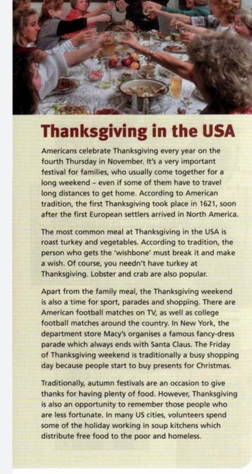 Complete the sentences about Thanksgiving with the world in the box . Charity, harvest, ill, last ,