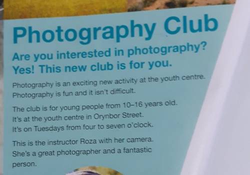 Make a poster for a club. Follow the steps in the project checklist. 1) Choose an activity for your