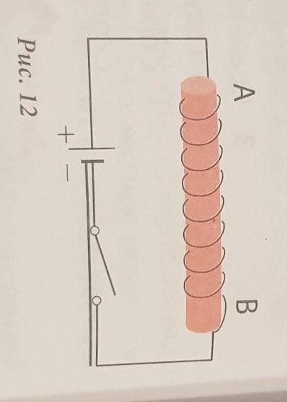 По соленоиду проходит электрический ток(рис.12). Определите полюса соленоида ...