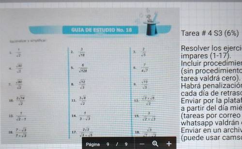 Racionalizar y simplificar del número 1 al número 17 ayuda porfa v: