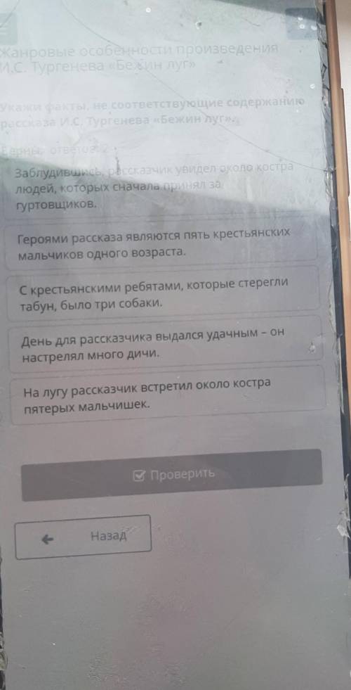 Укажи факты не соответствующие содержанию рассказа Бежин луг
