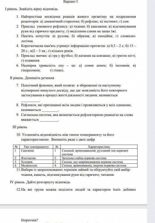 Тестова робота з биологии 8 клас выща нервова дияльнисть(ответы) 