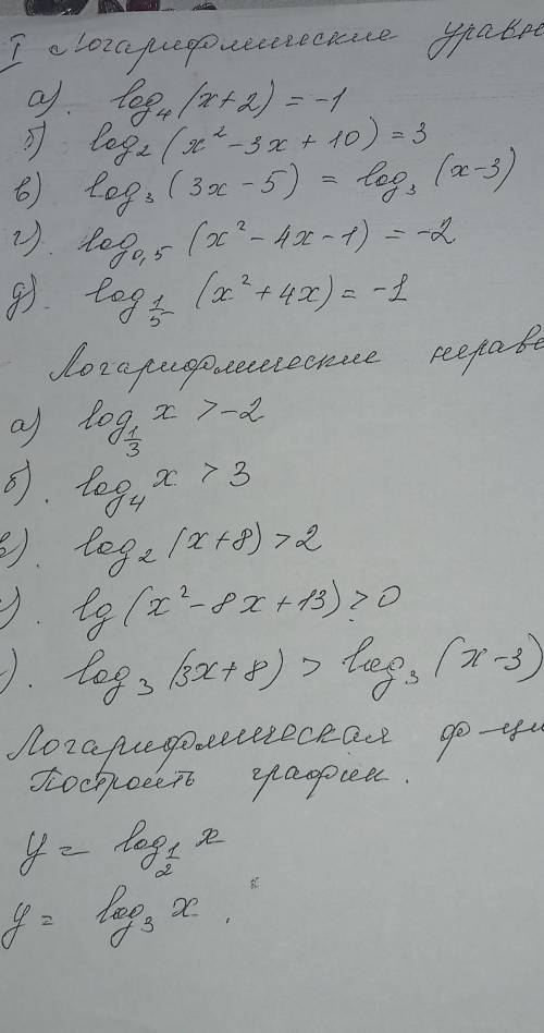 решить 1 .решить лог . уравнения 2.лог.неравенства 3.построить график 