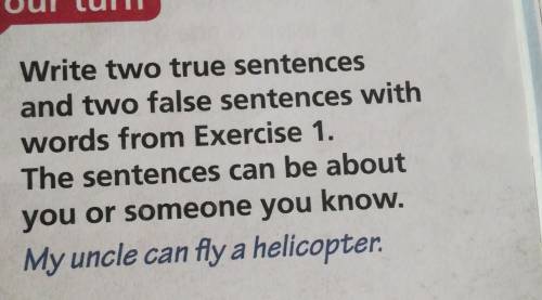 Your turn 3 Write two true sentencesand two false sentences withwords from Exercise 1.The sentences