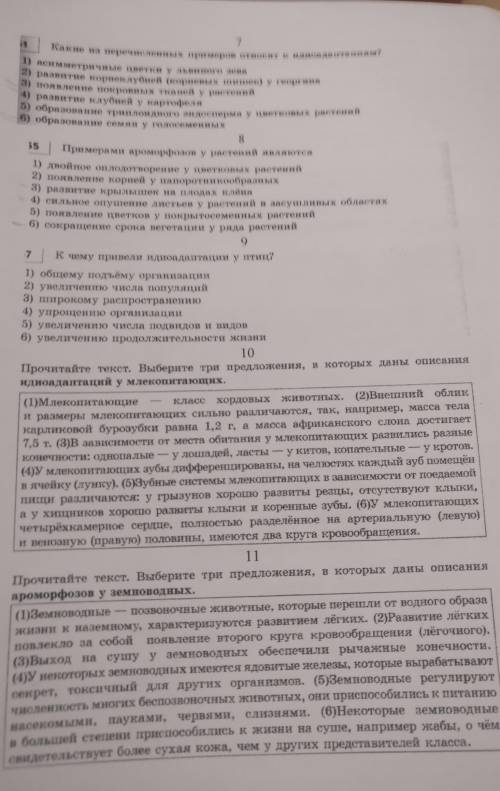 с тестом по доказательствам эволюции​