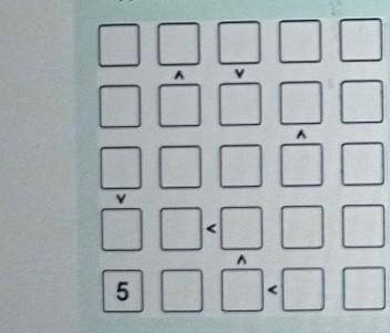 Задание N 7: Заполните клетки числами 1, 2, 3, 4, 5, учитывая знаки неравенства так, чтобы в каждой