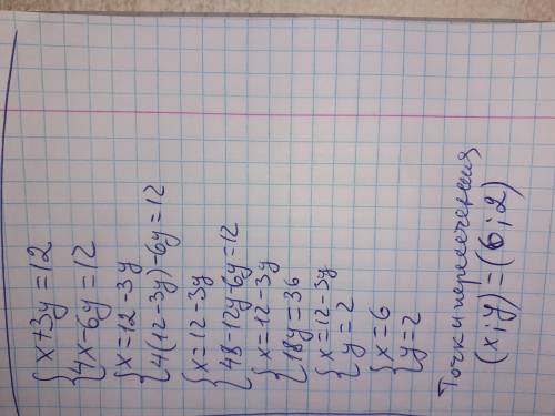 Вычислите координаты точек пересечения прямых x+3y=12 и я ничего не понимаю в алгебре =(