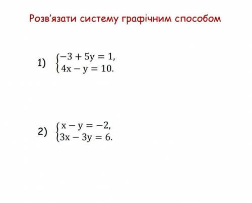 -3+5у=1 4х-у=10х-у=-23х-3у=6розв'язати систему графічним 