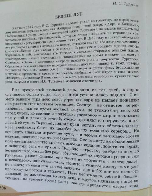 Задание 1 Составить краткий конспект (самое главное)-письменно Бежин луг со страницы 206 
