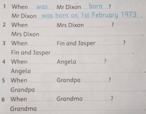 Look at the table. Complete the sentences. Use was born on and a date.