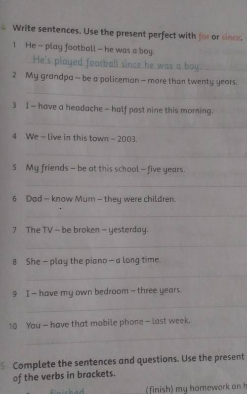 Write sentences.Use the present perfect with for or since​