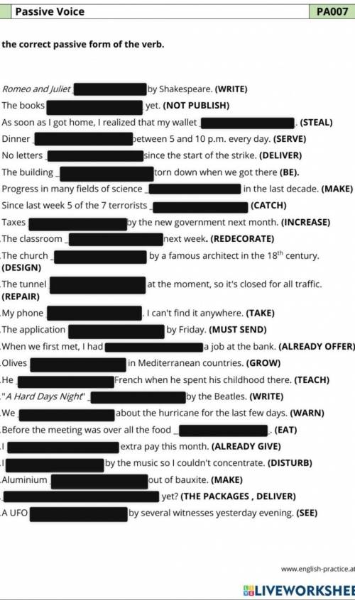Passive voice mixed tenses fill in the gapsДо іть будьласка