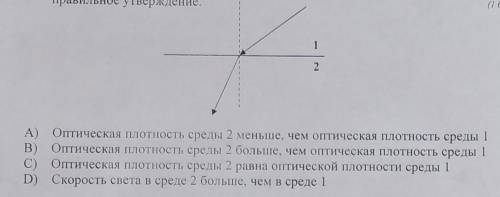 На рисунке изображено преломление луча света на границе двух сред. Выберите правильное утверждение