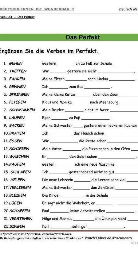 ergänzen sie die verben im perfekt