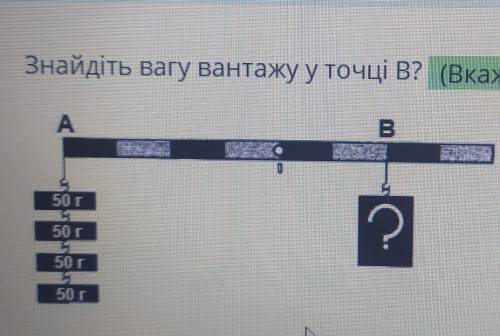 Знайдіть вагу вантажу у точці В?A50 г50г50 гВ?
