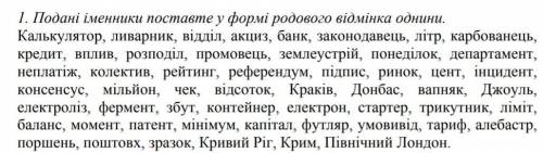 Подані іменники поставте у формі родового відмінка однини.