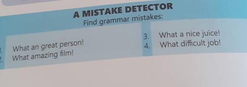 A MISTAKE DETECTOR Find grammar mistakes:1.What an great person!2.What amazing film!3. What a nice j
