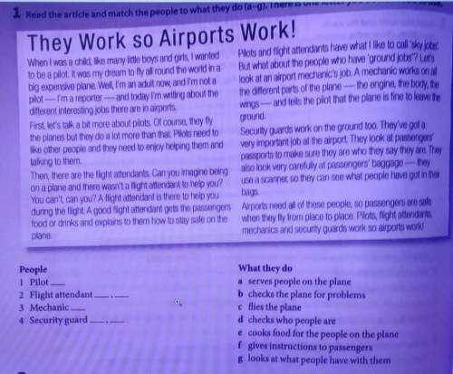 Read the article and match the people to what they do (a-g).