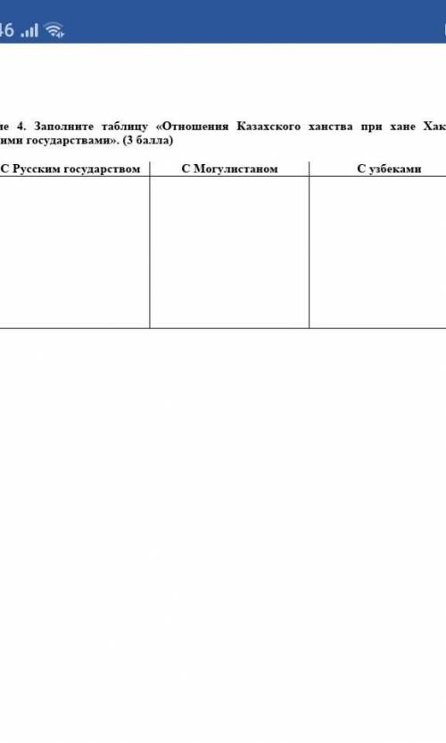 заполните таблицу Отношения Казахского ханства при хане Хакназаре с соседними государствами СОР 