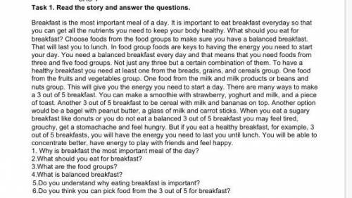 task 1 read the story and answer questions 