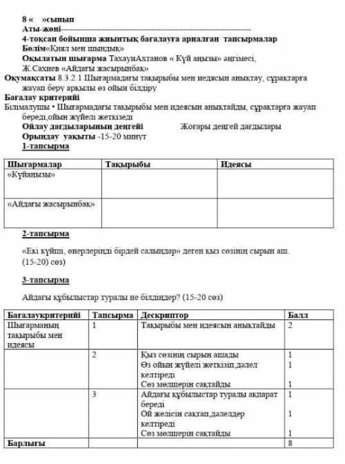 Қазақ әдебиеті БЖБ 8 сынып 4 тоқсан керек