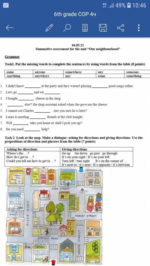Task1. Put the missing words to complete the sentences by using words from the table (8 points)