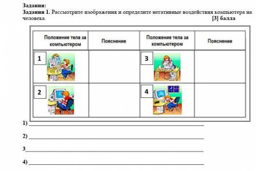 Задания 1. Рассмотрите изображения и определите негативные воздействия компьютера на человека.