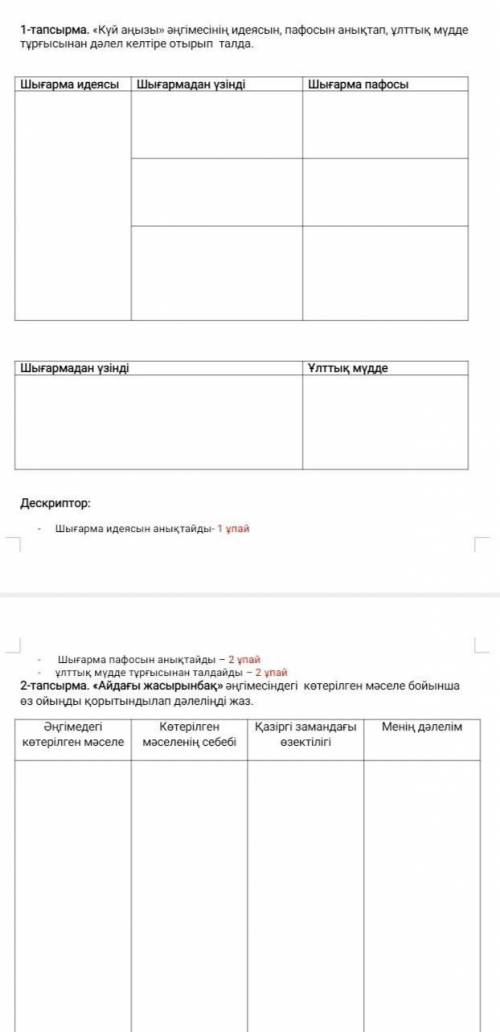 Қиял мен шындық» бөлімі бойынша жиынтық бағалау (БЖБ)