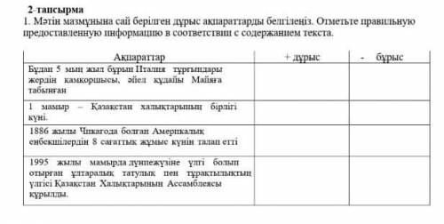 Мәтін мазмұнына сай берілген дұрыс ақпараттарды белгілеңіз.