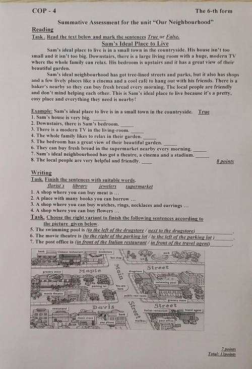 SUMMATIVE ASSESSMENT FOR THE UNIT OUR NEIGHBOURHOOD;