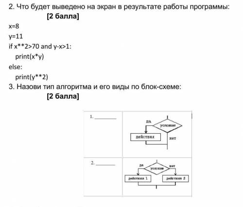 Назови тип алгоритма и его по блок схеме 2 тоже сделать 