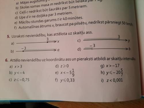 Attēlo nevienādību uz koordinātu ass un pieraksti atbildi ar skaitļu intervālu. 6.zadanie.