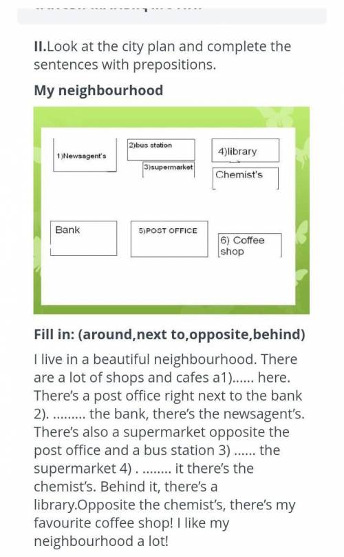 Look at the city plan and complete the sentences with prepositions