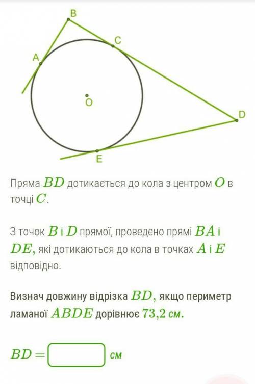 Пряма BD дотикається до кола з центром O в точці C.З точок B і D прямої, проведено прямі BA і DE, як