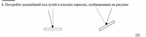 1. Постройте дальнейший ход лучей в плоских зеркалах, изображенных на рисунке