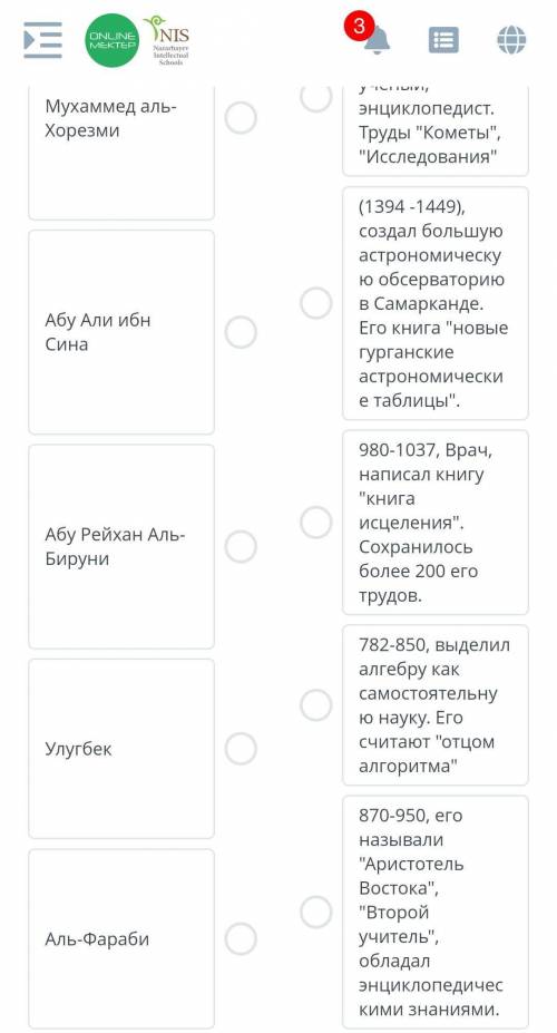 Определите и соотнесите представителя Восточного ренессанса и его биографию: Количество соединений: