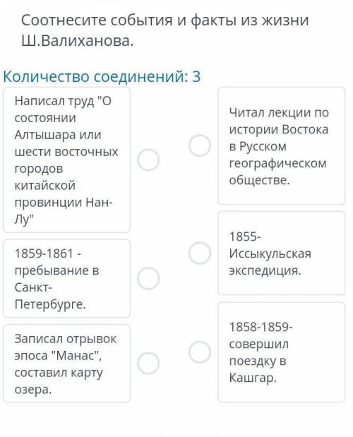 Соотнесите события и факты из жизни Шокана Уалиханова