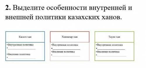 2. Выделите особенности внутренней и внешней политики казахских ханов 