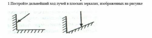 Постройте дальнейший ход лучей в плоских зеркалах, изображенных на рисунке плз
