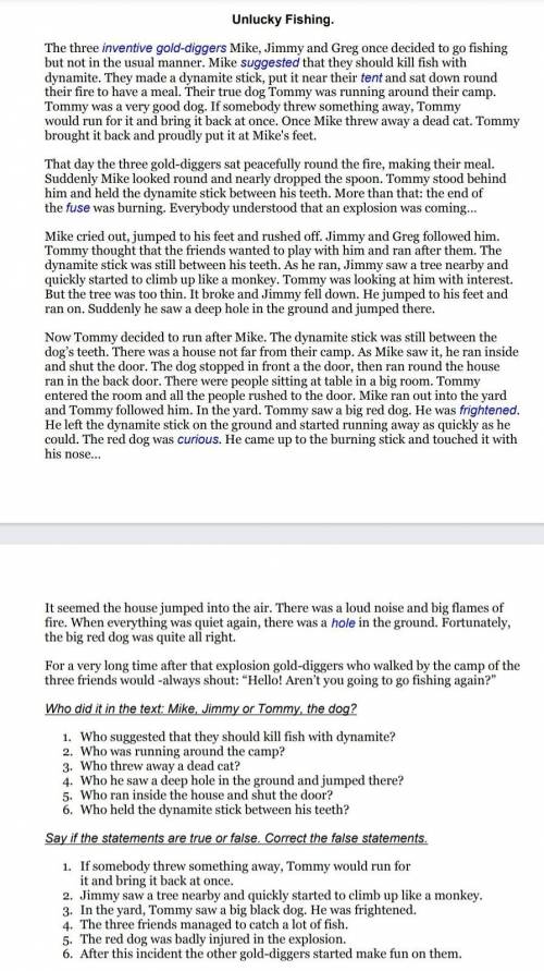 Reading for the 7th form unlucky fish надо ответить на вопросы ниже​