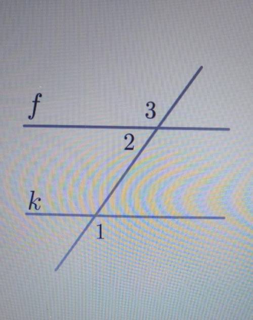 Прямые f и k параллельны.Найдите ∠ 1, если ∠ 3 = 116°. ответ дайте в градусах.