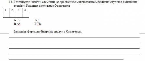 Розташуйте хімічні елементи за зростанням максимально можливих ступенів окиснення атомів у бінарних