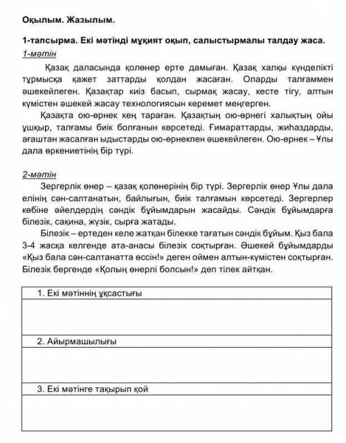 1-тапсырма Екі Мәтінді мұқият оқып, салыстырмалы талдау жаса 