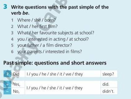 Write questions with the past simple of the verb be.
